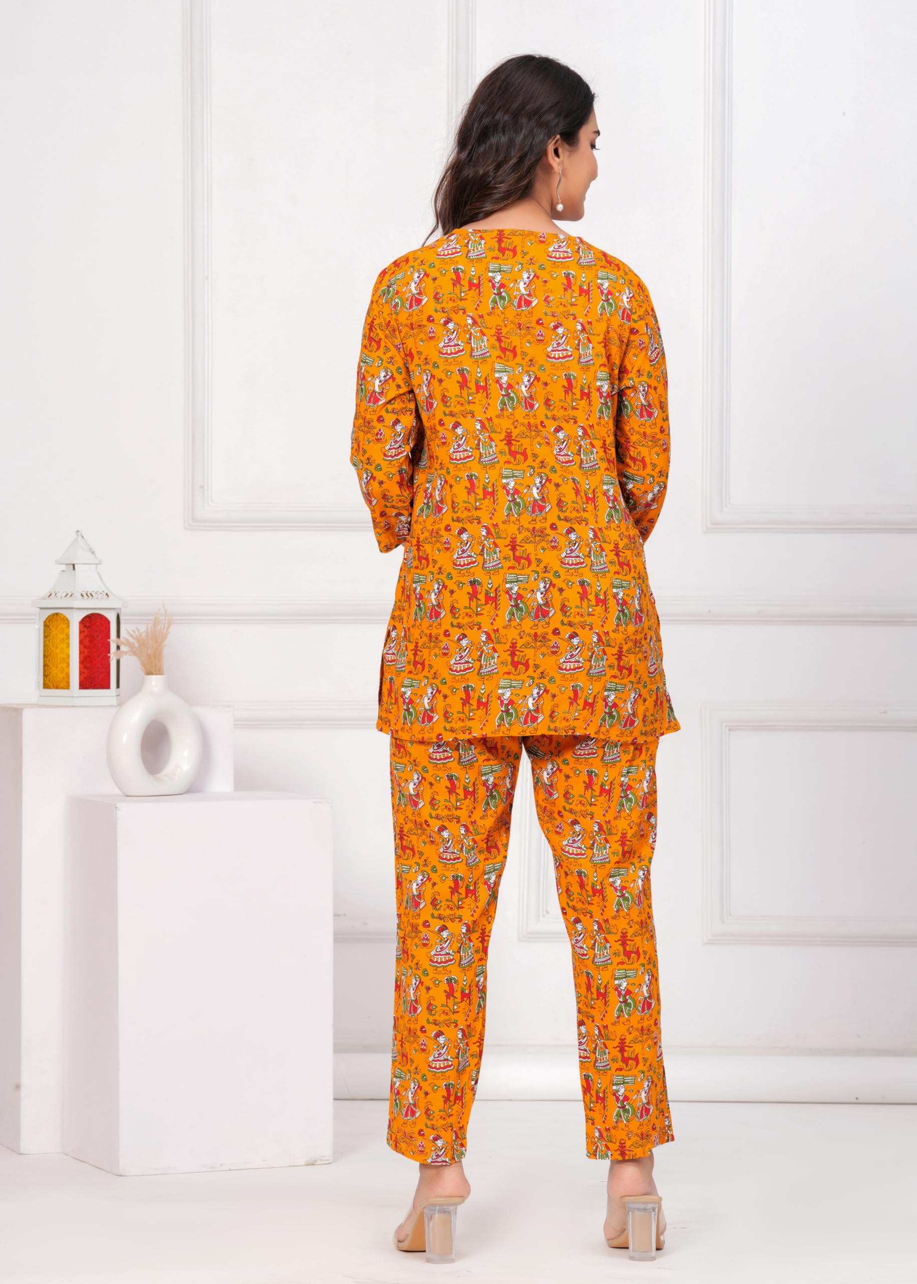 Jikonet Women Cotton Printed Co-Ord Set Kurta Set With Pant Set (Yellow, Xx-Large)