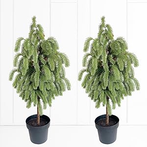 4ft Artificial Norfolk Pine Potted Tree, Real Touch Faux Christmas Greenery, 48in Black Pot, for Outdoor Front Porch, Entryway & Year-Round Home Decor, 2-Pack