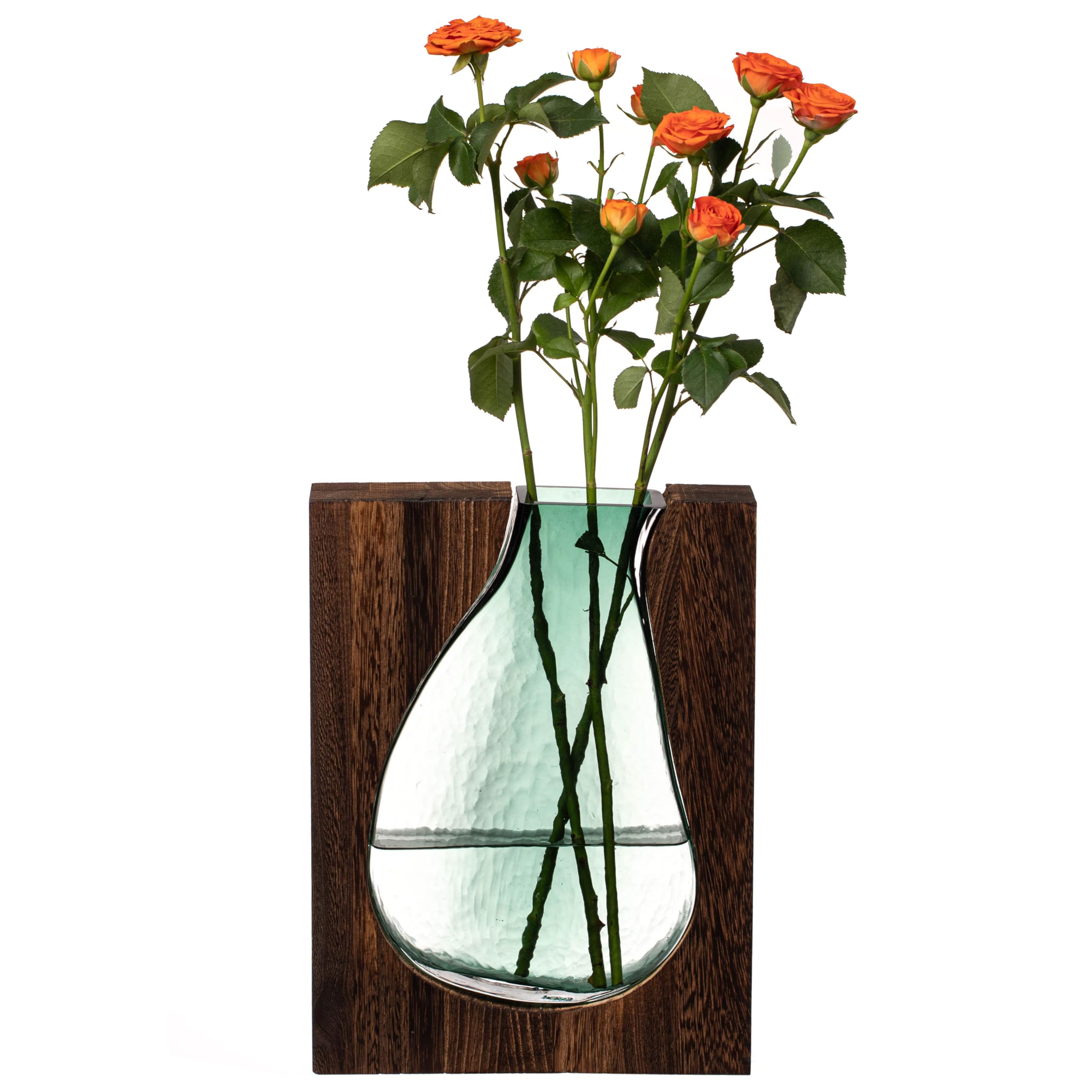 12-Inch Wood and Glass Inlay Vase - Merging The Natural Warmth and Texture of Wood with The Elegance and Color of Glass, Perfect for Enhancing Home Decor, Office Desk, Kitchen Table or Living Room