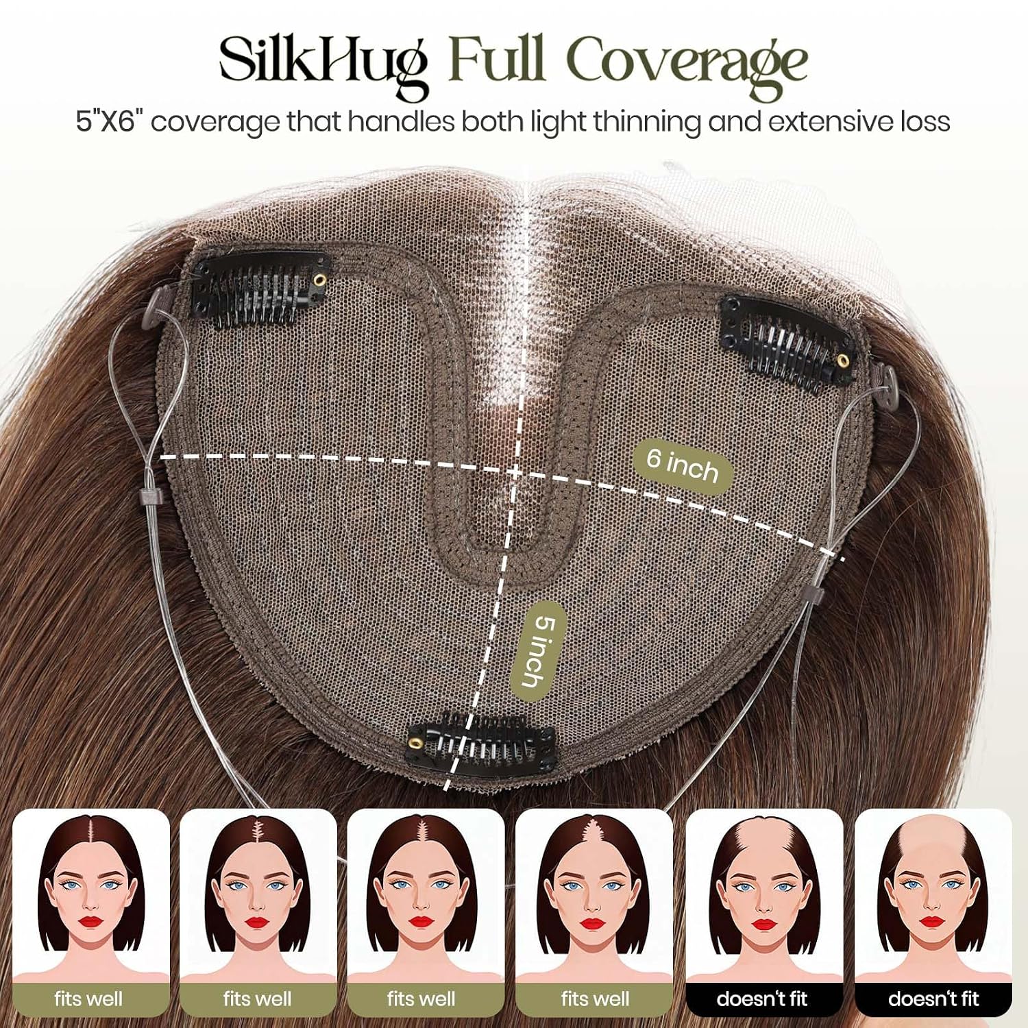 Real Human Hair Topper 12 Inch 55g, 5"x6" Aeromesh Essential Base, Invisible Lace Front, Halo Wire Secure Fit,Topper Hairpiece Human for Women, Dark Brown with Warm Highlights(1B/2/6/16#)