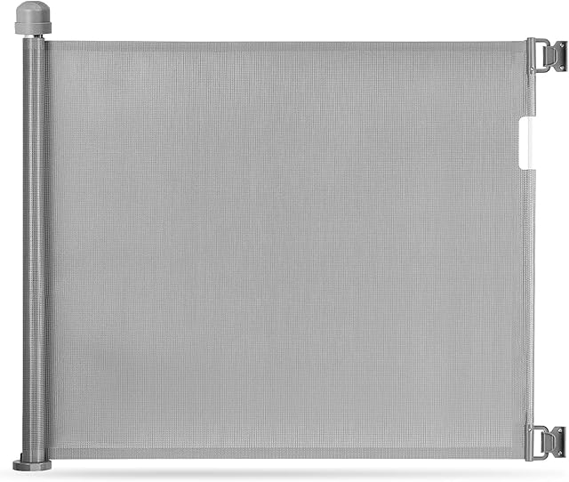 Momcozy Retractable Stair Gate for Baby and Pets, 0 to 140 cm Narrow to Extra Wide Baby Safety Gate, One Handed Silent Operation Baby Gate for Stairways & Hallways, Indoor & Outdoor, Grey