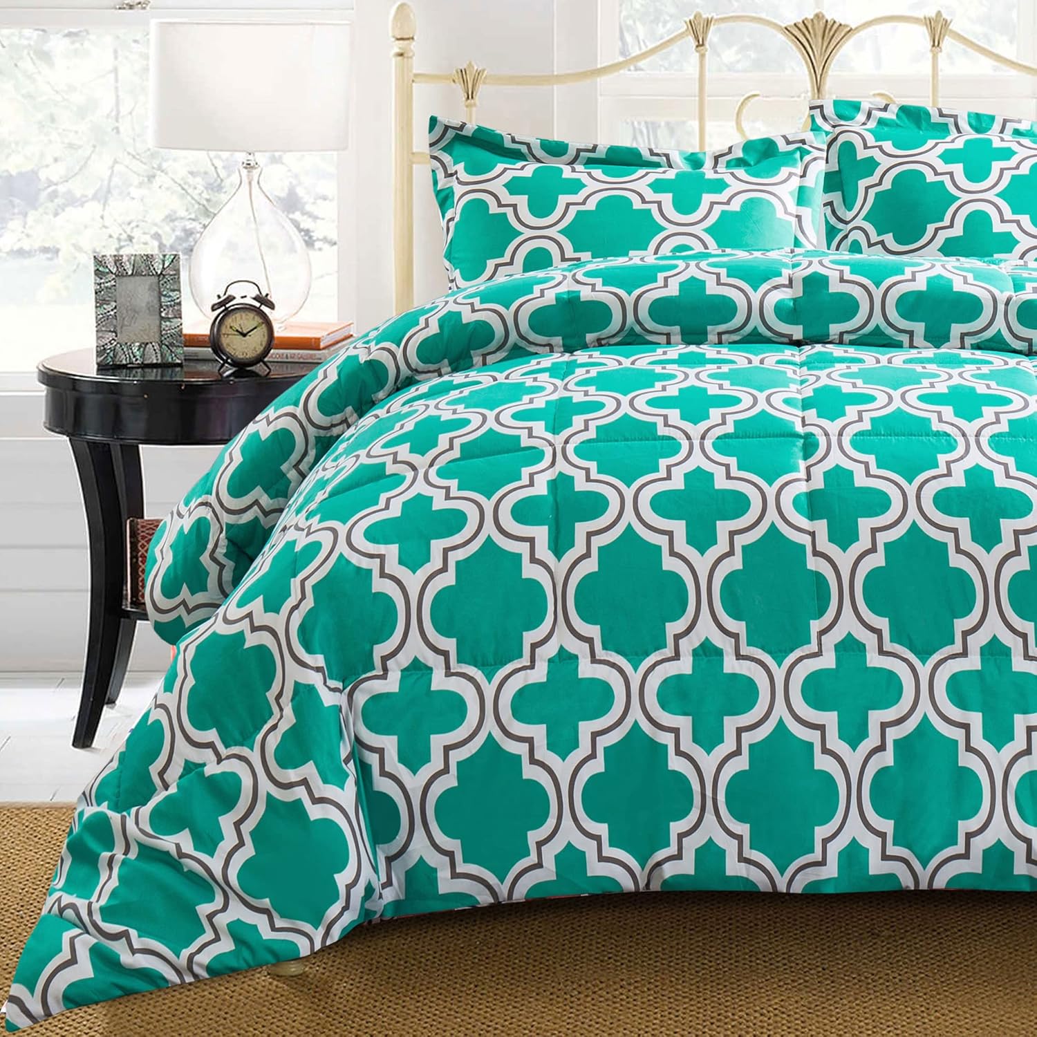 BLUENILEMILLS Trellis Comforter Set with Pillow Shams, Luxurious & Soft Microfiber with Down Alternative Fill, Contemporary Geometric Trellis Design - Twin/Twin XL Bedding Set, Teal