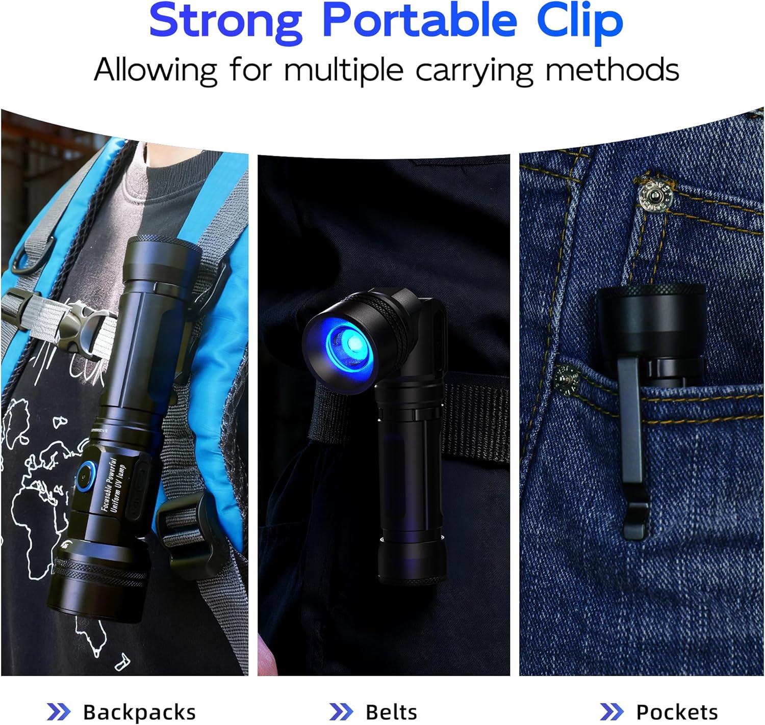 365nm Black Light, UV Flashlight Rechargeable, 105° Adjustable Head & Zoomable, Magnetic Tail, Powerful Blacklight for NDT Leak, Blood Tracking, Pet Urine, Uranium Glass, Scorpion, Resin Curing, Rock