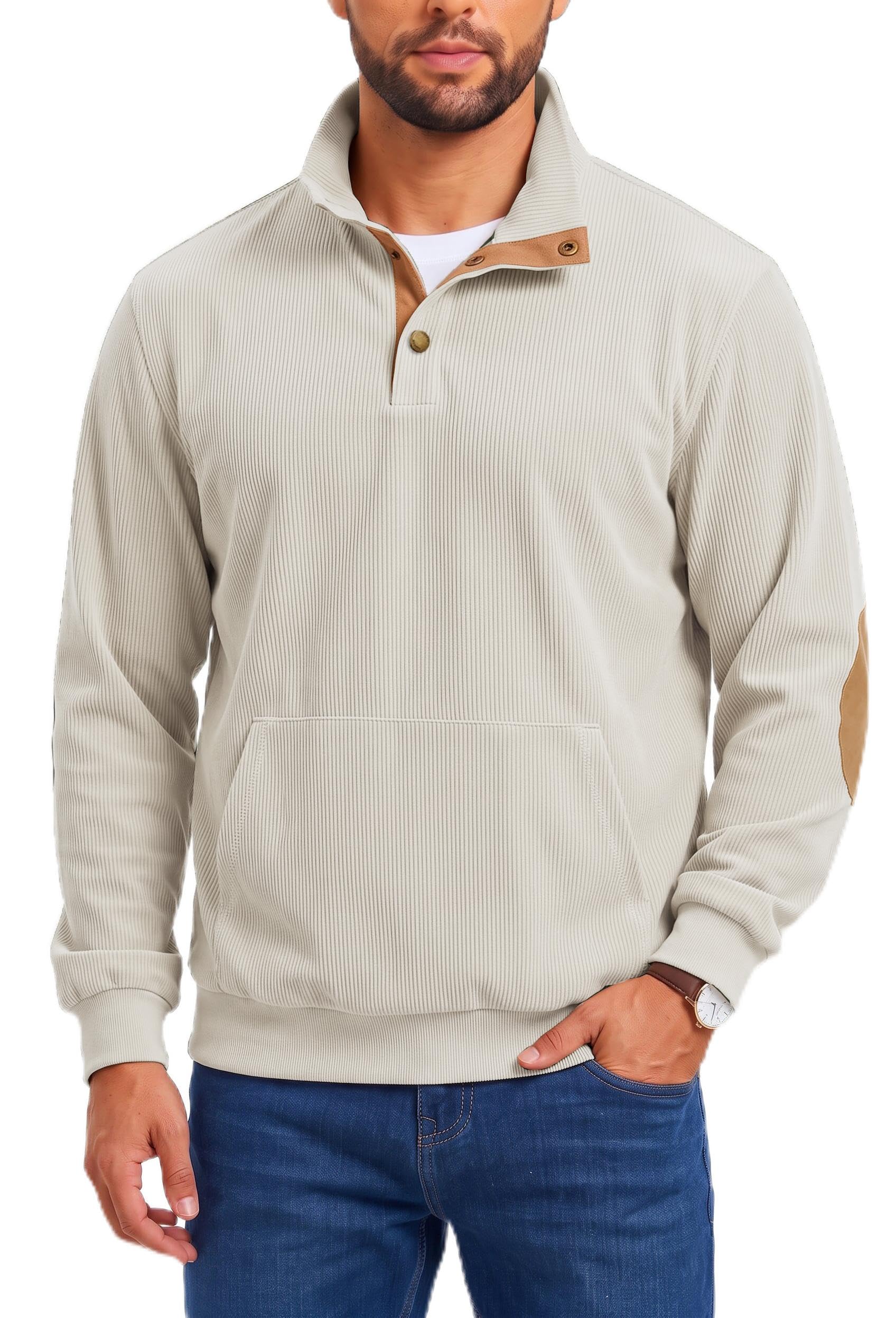 COOFANDY Mens Corduroy Sweatshirt Long Sleeve Pullover Quarter Button Fall Sweat Shirts