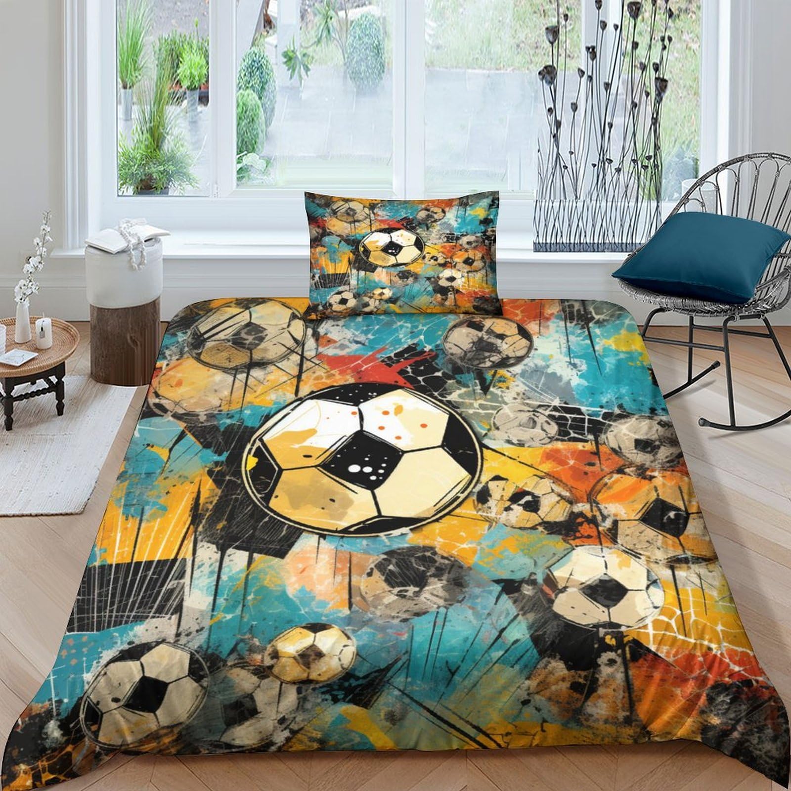 Housse de couette football fermeture éclair pour lit simple 135x200