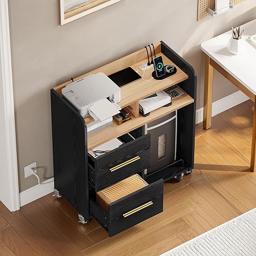 Miniatura 2 de YITAHOME Archivador con estación de carga, gabinete de mesa de impresora para oficina en casa, carrito de soporte de impresora, compatible con A4,