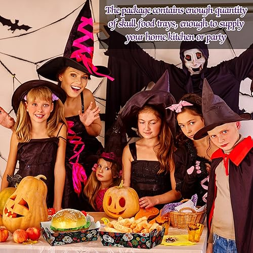 Miniatura 7 de Zhehao 60 bandejas de comida del Día de los Muertos Día de los Muertos, suministros de fiesta, bandejas de aperitivos de Halloween, bandejas de