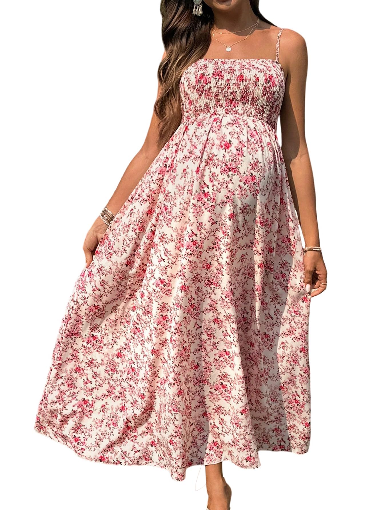 SweatyRocks Letnia sukienka damska dla kobiet w ciąży, sukienka w kwiaty, na ramiączkach spaghetti, elegancka sukienka letnia, sukienka ciążowa, sukienka na imprezę, urlop
