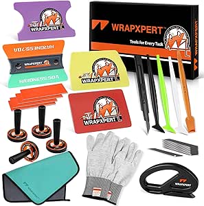 WRAPXPERT Car Wrap Tool Kit - Vehicle Vinyl Wrap Kits with Felt Squeegee, Wrapping Knife, Micro Squeegee, Magnet Holders, Towel, Gloves
