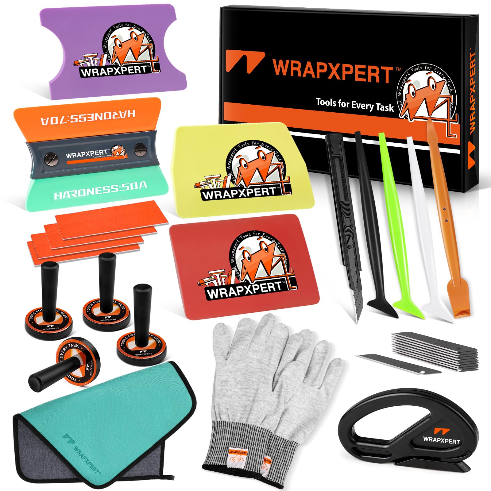 WRAPXPERT Car Wrap Tool Kit Vehicle Vinyl Wrap Kits Include Felt Squeegee for Vinyl, Wrapping Knife, Micro Squeegee, Magnet Holders, Towel, Gloves for Car Wrapping Window Film Application
