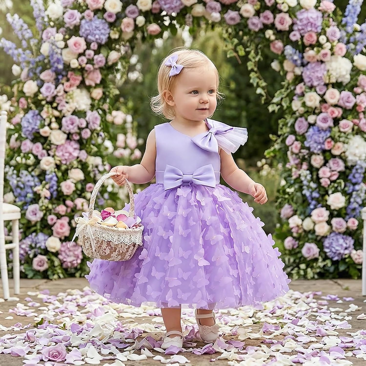 OBEEII Toddler Girl Butterfly Tutu Dress Baby Bowknot Princess Flower Girl Dress Wedding Pageant Birthday Party Dresses