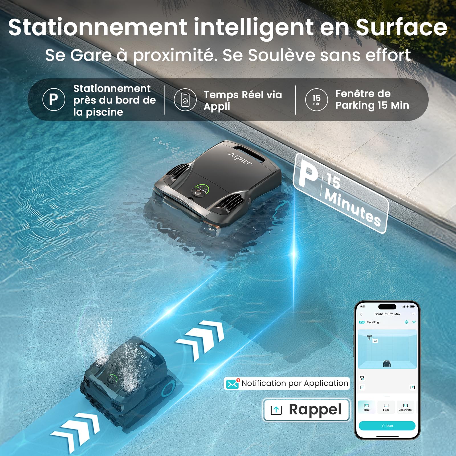 AIPER Scuba X1 Pro Max Robot Piscine Premium avec Écumeur de Surface, Cartographie Intelligente, Aspiration 32,000LPH, Filtration Ultra-Fine 3μm, Nettoyeur Piscine Enterrée Jusqu’à 300m²