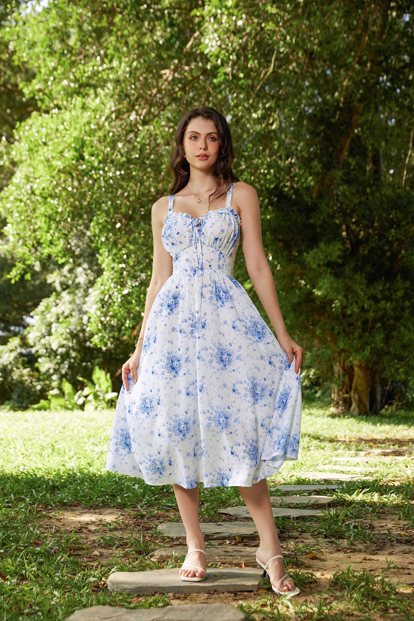 SCARLET DARKNESS Women Summer Sun Dress Casual A-Line Sleeveless Spaghetti Strap Floral Dress for Beach