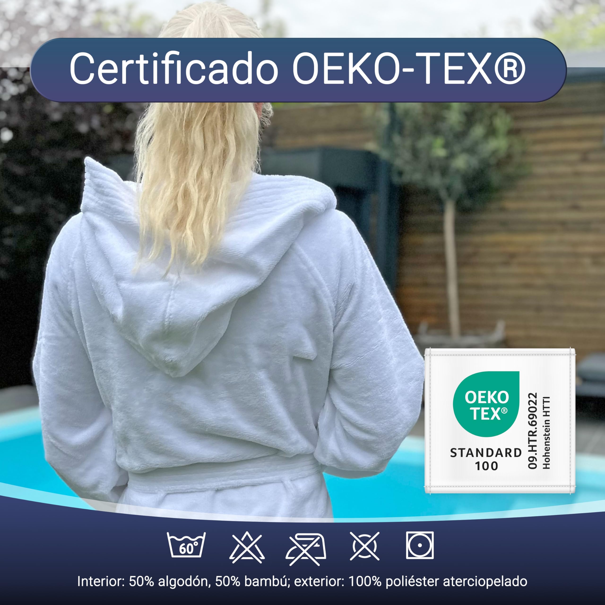 ZOLLNER Albornoz con capucha: agradable al tacto y muy absorbente, unisex, tejido mixto, tallas S-XXL, lavable, calidad hotelera, certificado Oeko Tex®, 568