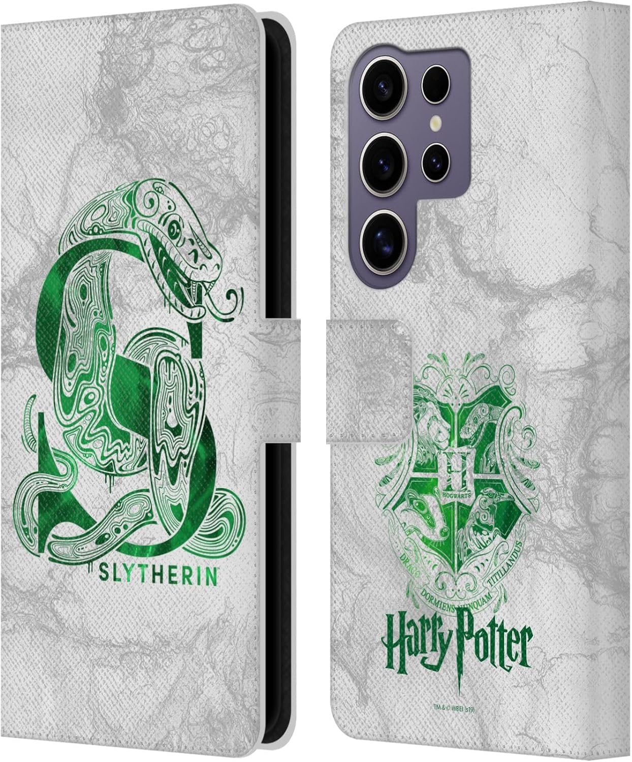 Head Case Designs Officially Licensed Harry Potter Slytherin Aguamenti Deathly Hallows IX Leather Wallet Case Compatible with Samsung Galaxy S25 Ultra
