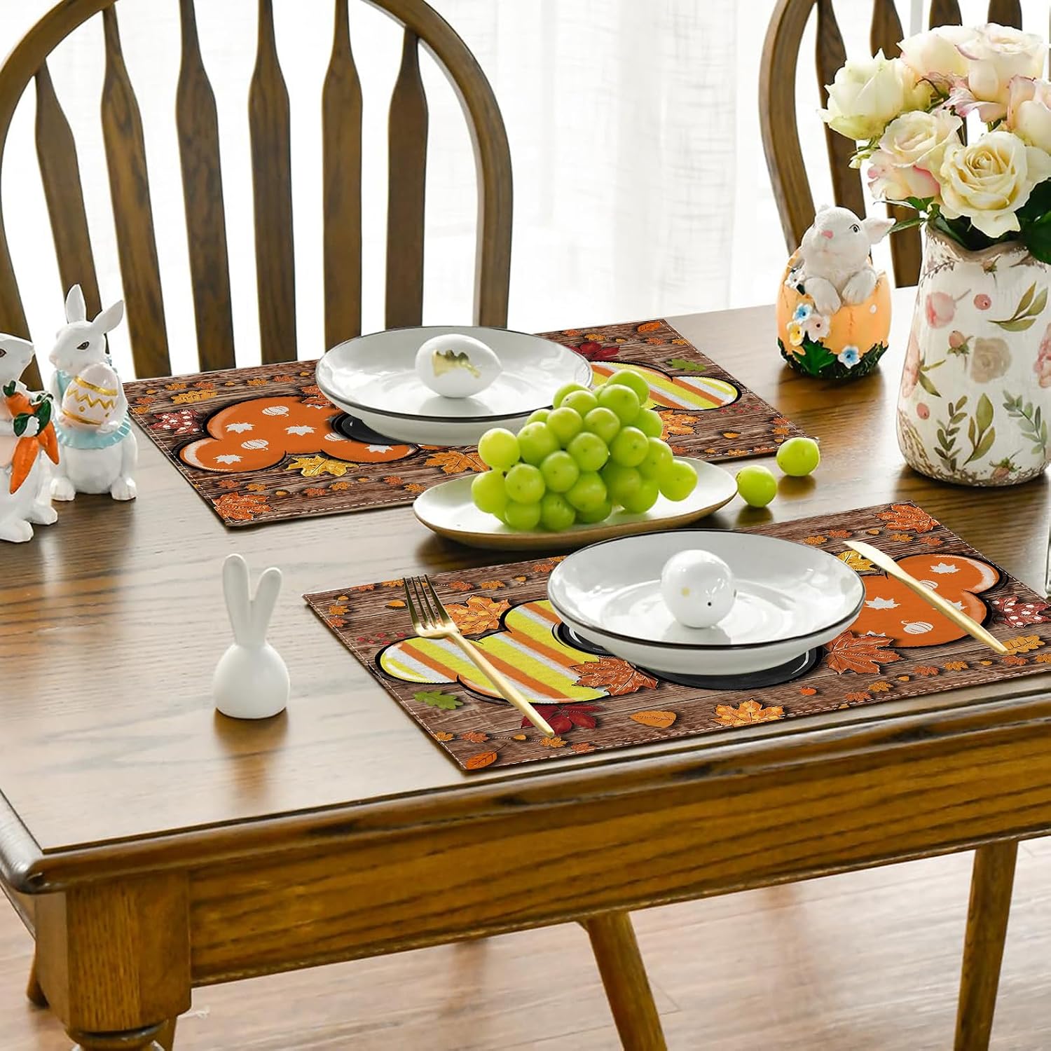 Fall Placemats Set of 4-12×18 Inch Autumn Decorations for Home