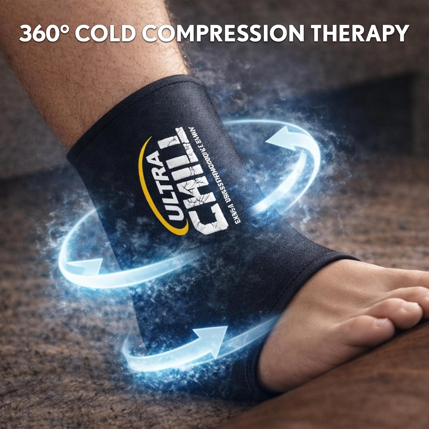 Ultra CHILL Reusable Ankle Gel Ice Sleeve – 360° Cold Pack Compression Wrap for Ankle Swelling, Sprains & Plantar Fasciitis, Cold Therapy Support