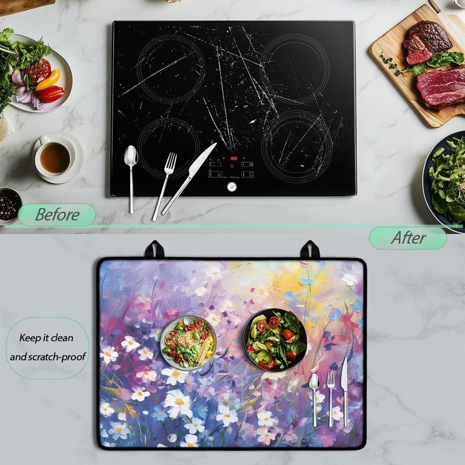 Babrukda Purple Flowering Shrubs Stove Cover for Electric Stove Top Fashion Stove Cover with Hanging Loops Foldable Cooktop Cover Kitchen Accessories Heat Resistant Countertop Protector Gifts