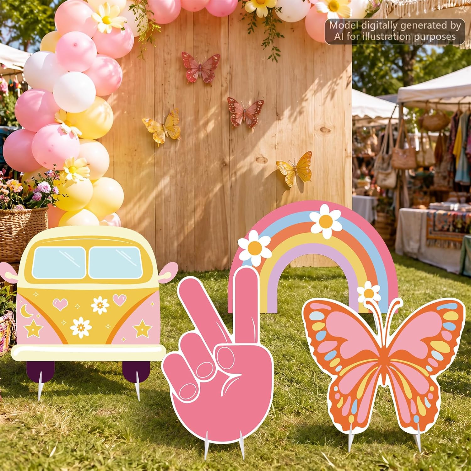4 Pcs 24 Inch Large Groovy Cardboard Cutouts Retro Hippie Party Decorations