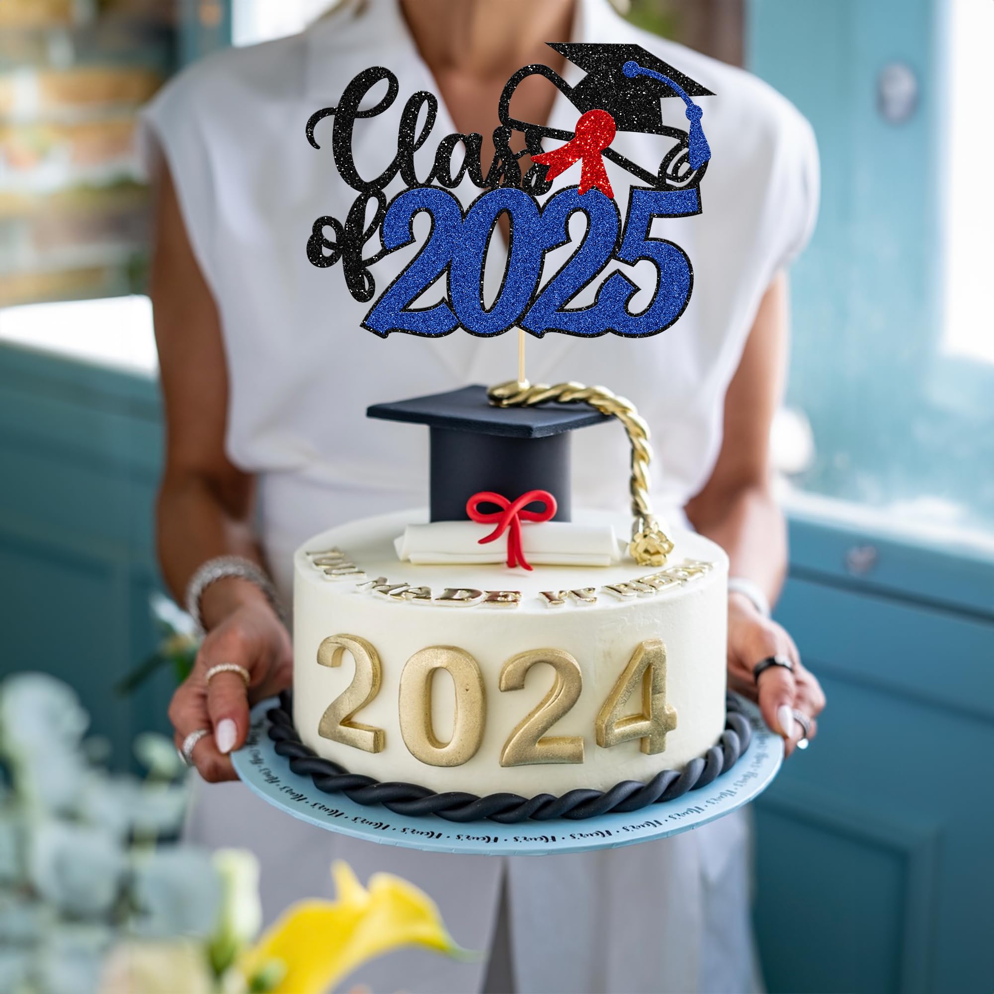 Gyufise Topper Per Torta Glitter Verde Classe 2024 - Happy Graduation, Decorazioni Per Feste Di Laurea Con Stuzzicadenti