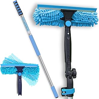 30ft Window Squeegee with Extension Pole, Window Cleaner Tool with 6-Stage Telescoping Pole, Window Cleaning Kit with 5-24ft Pole & Microfibre Cloths & Blades Replacement & Angle Adapter