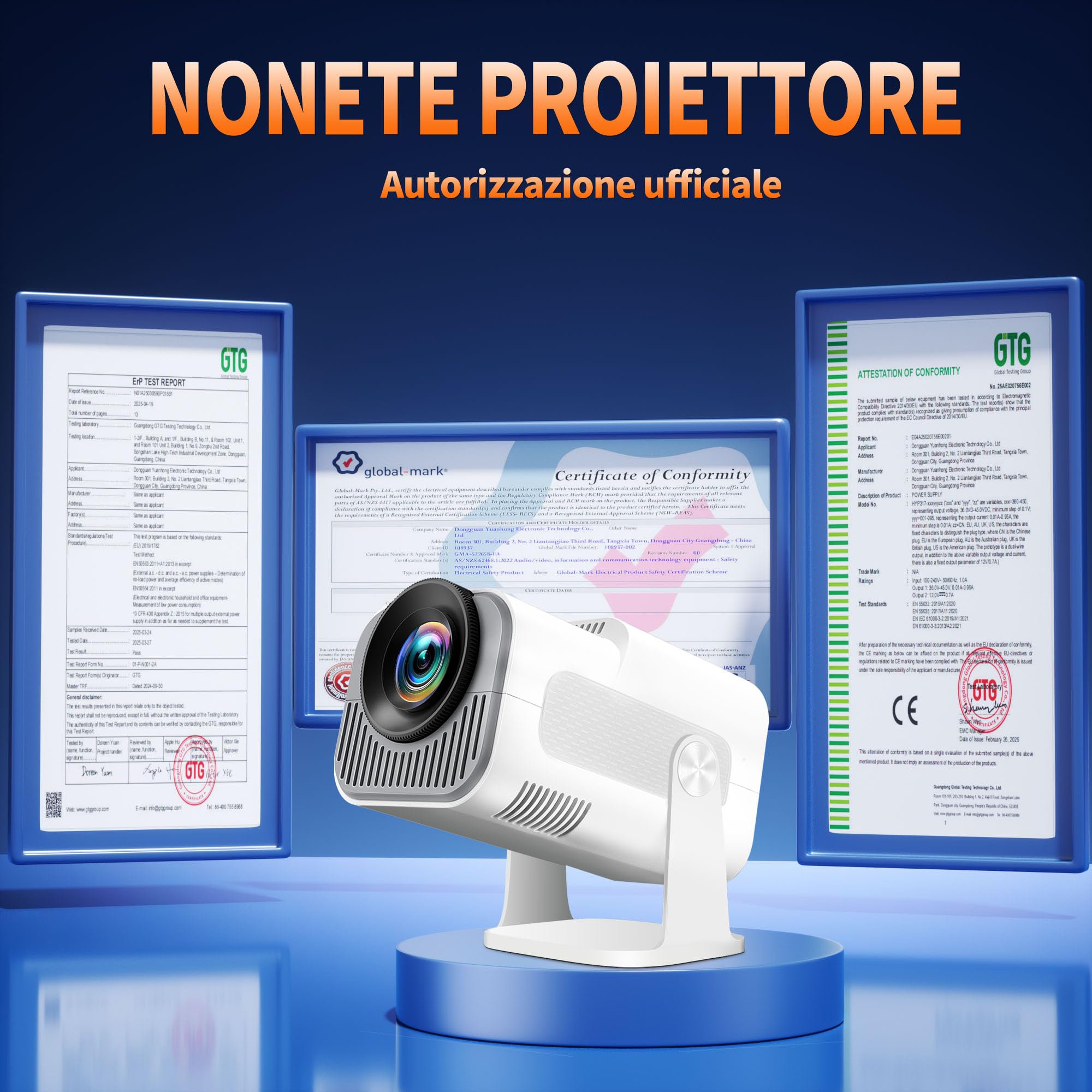 [App integrata] Proiettore Portatile 1080P 4K con WiFi 6 Bluetooth 5.2, Mini Proiettore Portatile Android Supporta Rotativo a 270°, Auto Keystone, TV Stick/USB/HDMI/PC con Cavo HDMI & Mouse, Bianco