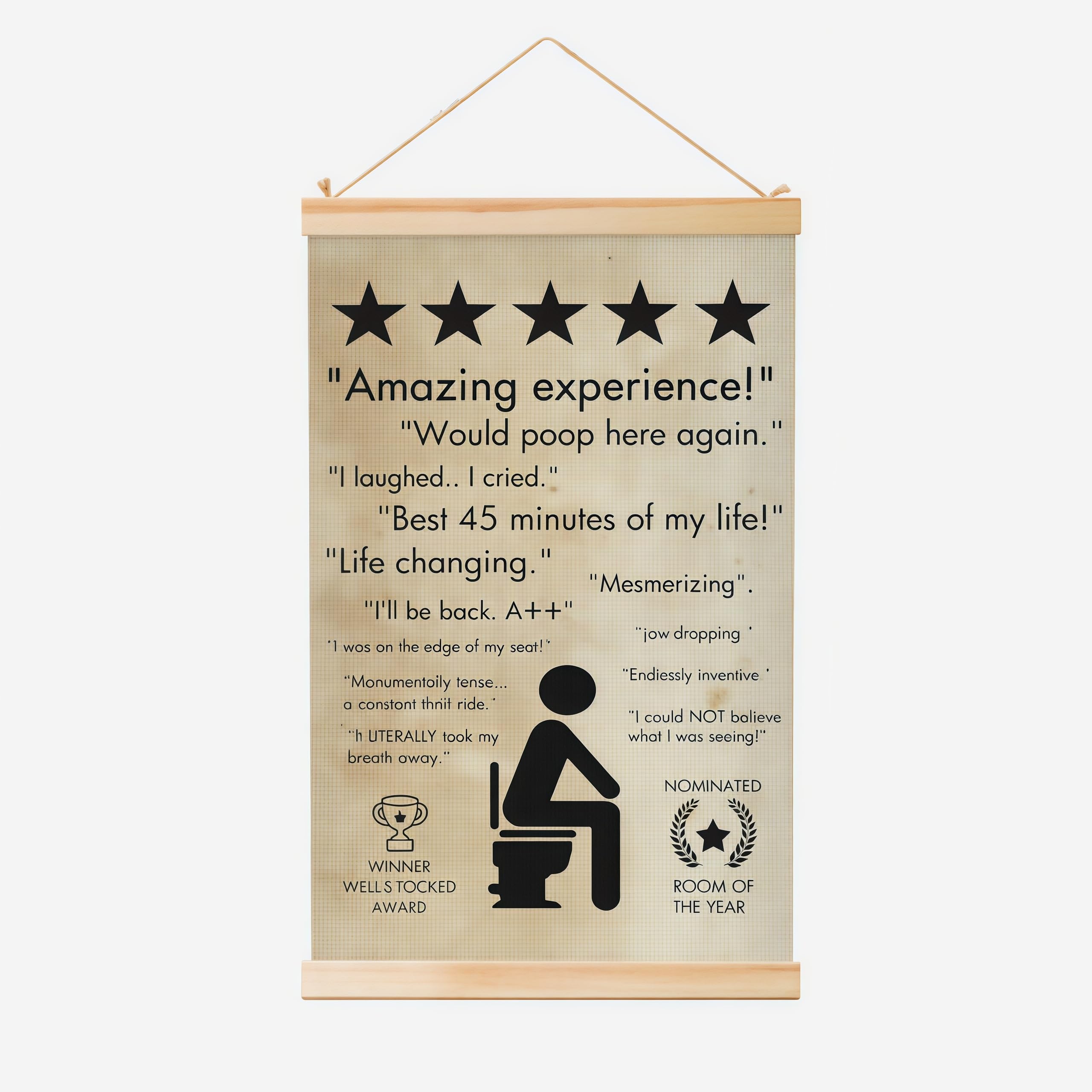 Minwegi Beige Background With Black Text Funny Toilet Rules Scroll, Vintage Canvas Wall Art For Bathroom Decor, 20X30cm Humorous Wc Sign With Wooden Hanging Rod & Hook, Modern Minimalist Restroom Plaque