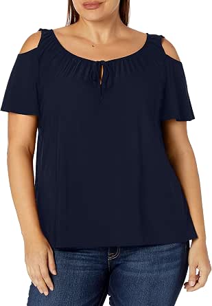 Star Vixen Women's Plus-Size Short/Slit Sleeve Keyhole-Tie Peasant Top Bubble Hem Camicetta Lunga Donna