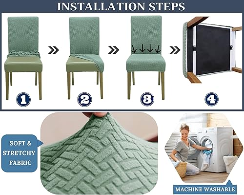 Miniatura 5 de SPRINGRICO Paquete de 4 fundas para sillas de comedor con cinturón de seguridad, fundas elásticas para sillas Parsons lavables, fundas protectoras