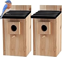 CARTMAN 0.5" Thick Blue Wooden Bird Houses, 2PK Hummingbird Boxes for Outdoor Garden Decor & Cottages