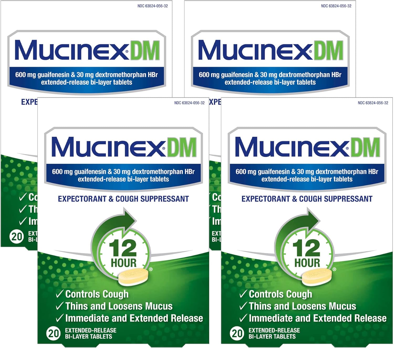 Mucinex DM 12-Hour Expectorant and Cough Suppressant Tablets, 20 Count (Pack of 4)