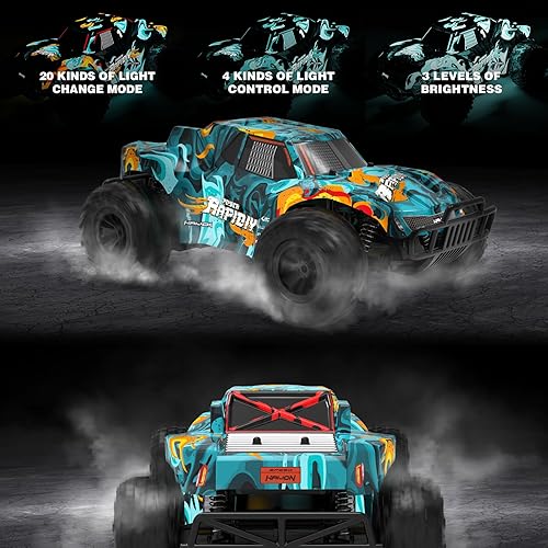 Miniatura 4 de Haijon Coches de control remoto 116 con 4 luces LED, juguete rápido todoterreno, camión RC y control remoto, Mosasaurus RC Boat Dinosaurs, juguetes