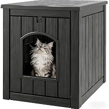 Cat Litter Box Enclosure, Plastic Outdoor Cat House Weatherproof, Multi-Functional Hidden Litter Box Furniture for Living Room, Backyard, Patio, Black