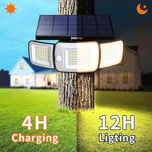 Miniatura 5 de intelamp Luces de inundación solares con sensor de movimiento para exteriores con control remoto, 6000 mAh, 1200 lúmenes, luces solares con sensor