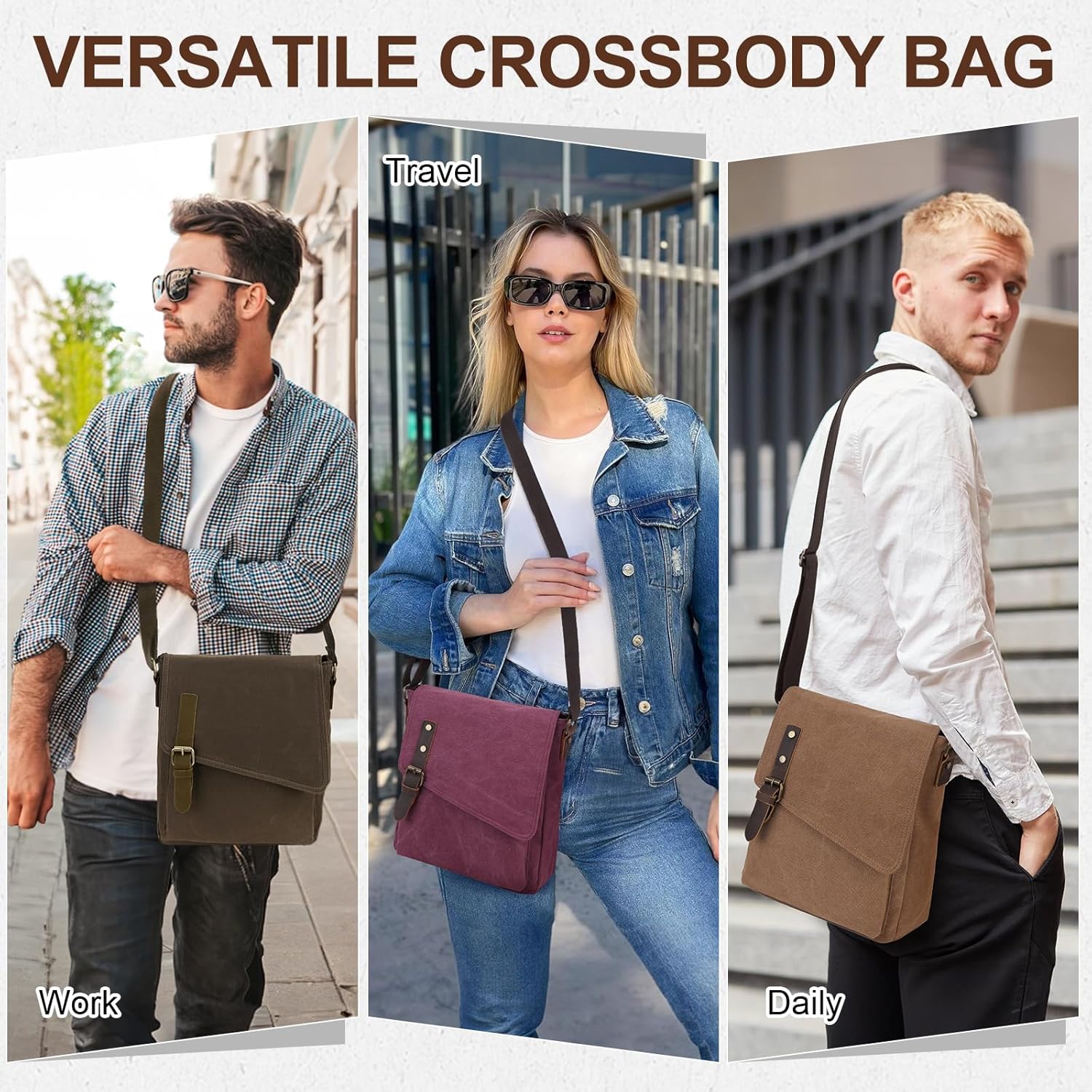 Small Messenger Bag,VONXURY Water Resistant Shoulder Bag Canvas Crossbody Purse for Women Men