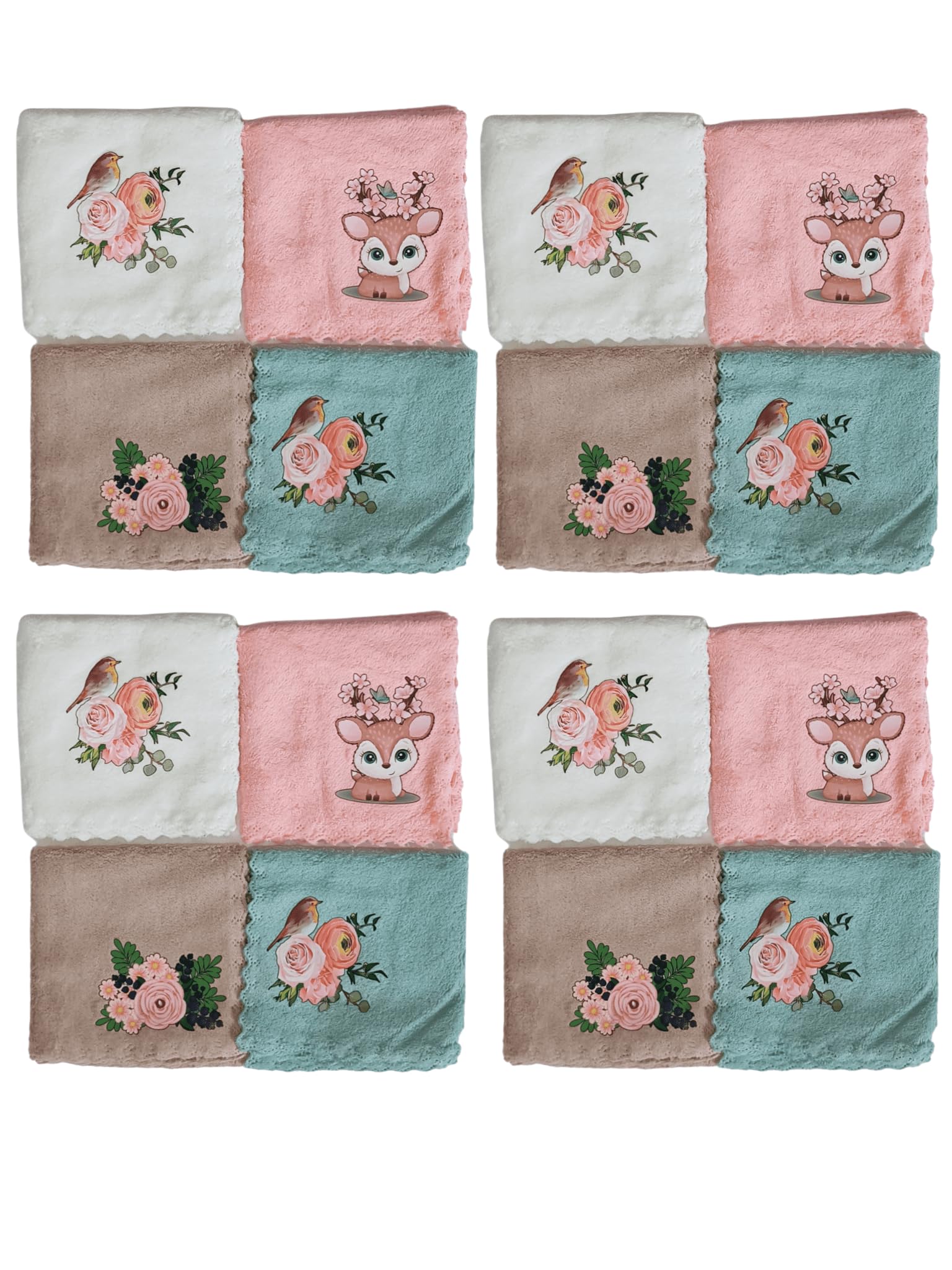 Face Towel Handkerchief Rumal 300GSM Soft and Absorbent Rubber Printed Face Towels for girls Women's, Kids and Newborn Babies Set of 12 Multicolor-image-33