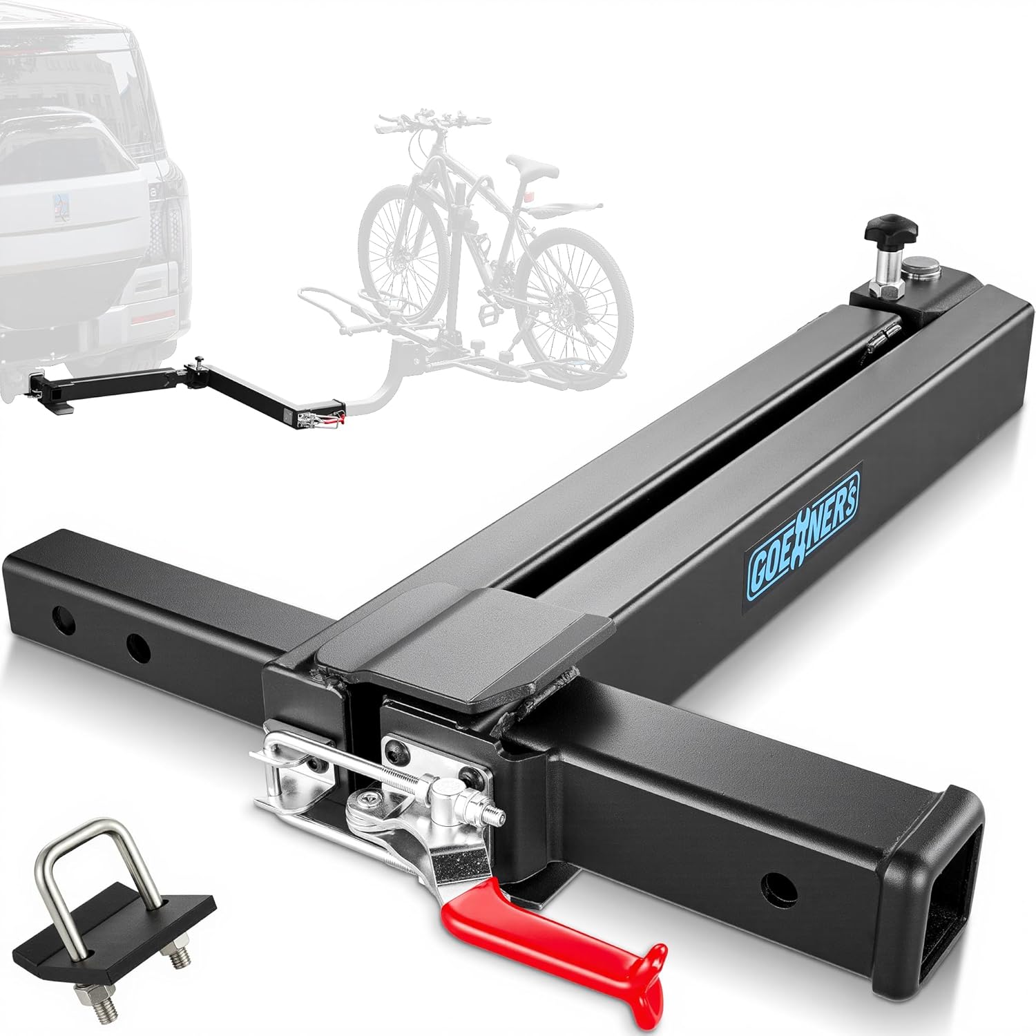 swing away hitch adapter for 2” hitch, 0-180 degree swing arm, 250lb load capacity, hitch mounted bike racks extension accessory for cars, trucks, suvs (style 1)