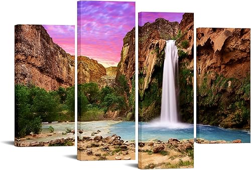Nachic Wall 4 paneles de arte de pared de cascada de Arizona, Havasu Falls at Sunrise, impresiones en lienzo con imágenes de paisajes de naturaleza