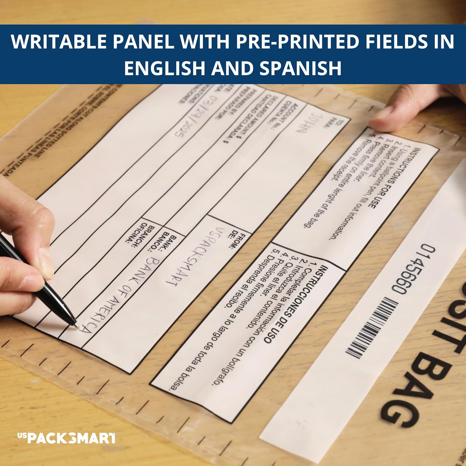 Clear Plastic Deposit Bags 9"x12" | Secure Bank Deposits, Cash Handling or Safe Currency Transportation | Sequential Barcodes | Tamper-Evident | Tear-Off Receipt for Security | 100-Pack - Image 5