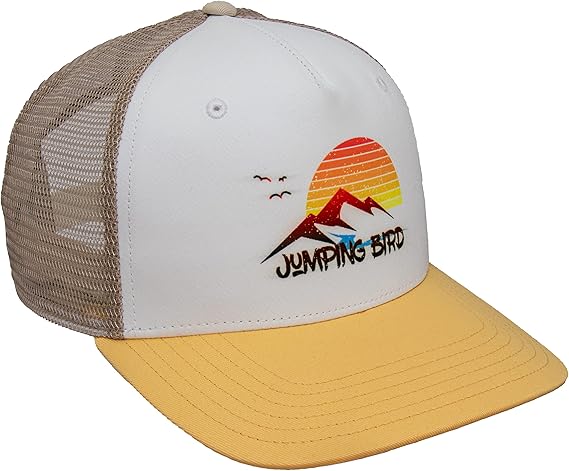 Jumping Bird Truckerpet met mesh-net, uniseks, retro mesh-pet in Amerikaanse stijl, individueel verstelbaar en gemakkelijk afwasbaar, rood/wit, One size