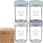 KeaBabies 4pk 8oz Glass Baby Food Containers with Lids - Leak-Proof, Microwavable Small Glass Jars, Baby Purees & Toddler Snack Storage Containers, BPA-Free, Dishwasher & Freezer Safe (Slate)