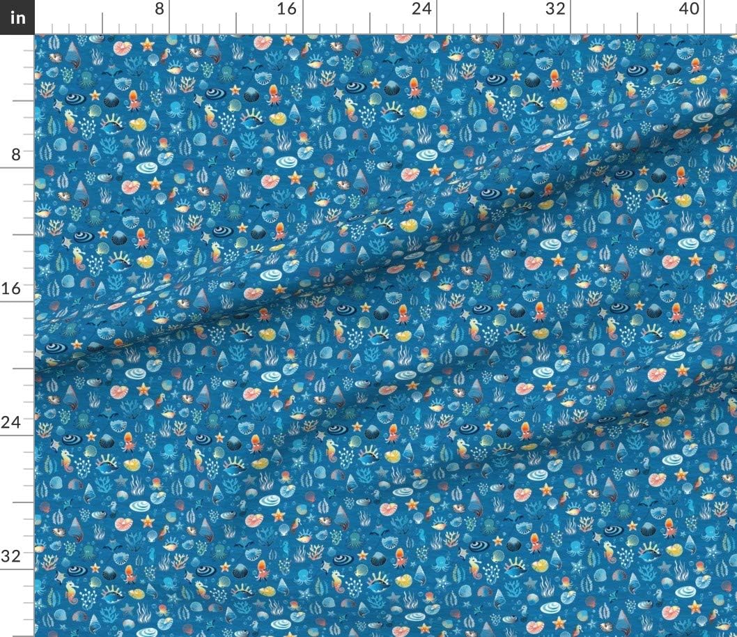 Spoonflower Fabric - Playful Sea Life Corals Creatures Octopus Starfish Tiny Print Nautical Printed on Petal Signature Cotton Fabric by The Yard - Sewing Quilting Apparel Crafts Decor