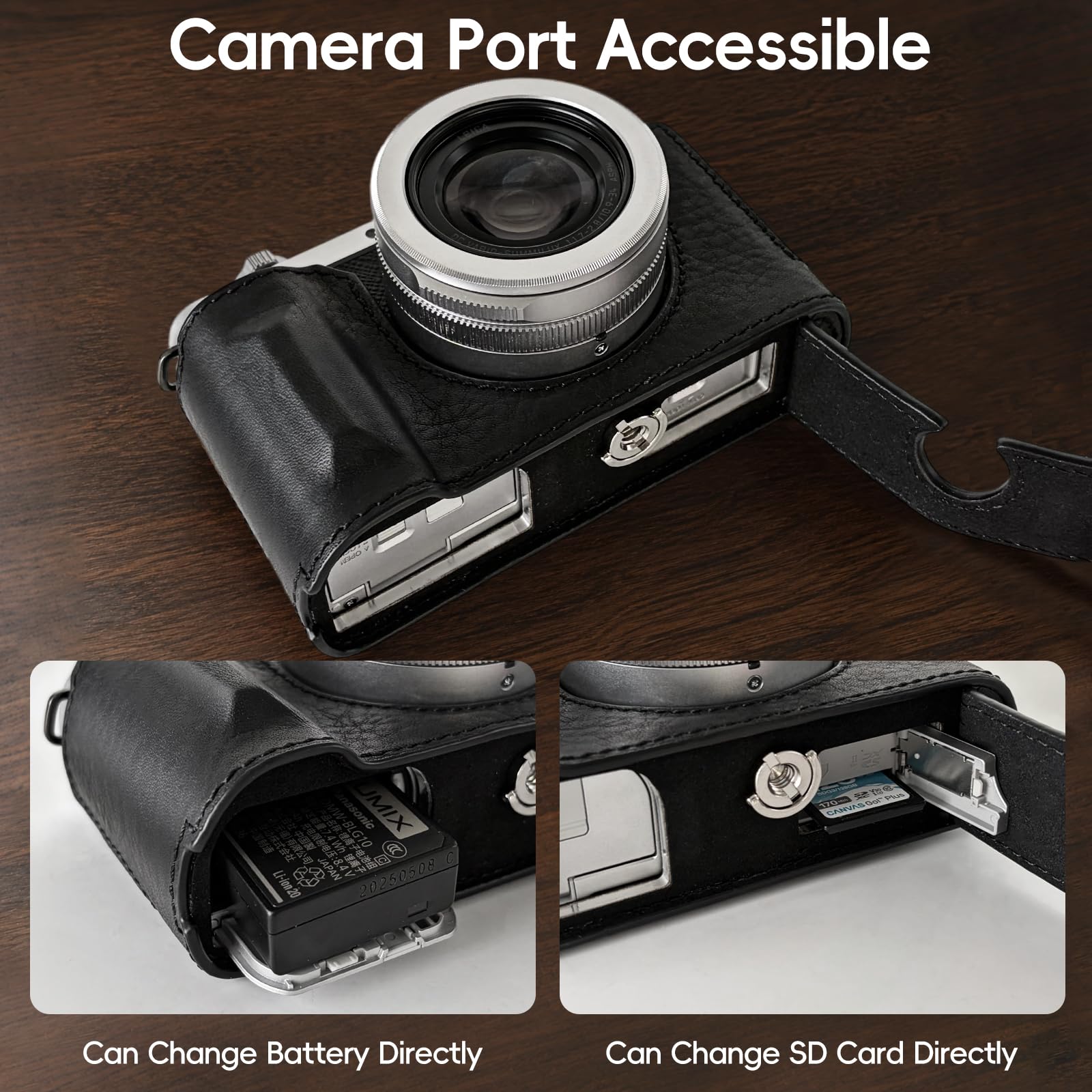 kinokoo Cuir Véritable Housse pour Panasonic LUMIX DC-L10 Caméra - Noir