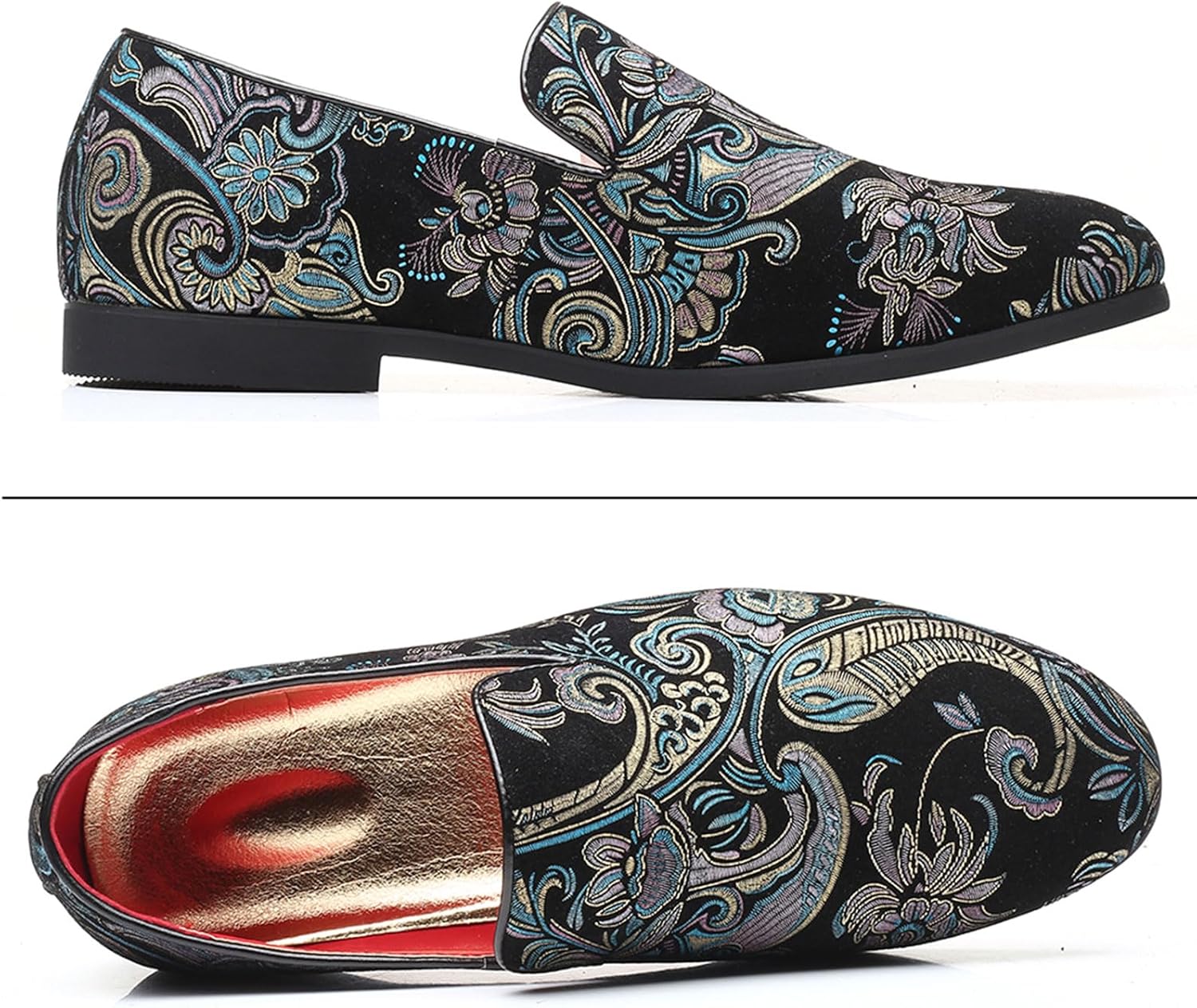 Venshine Mens Dress Loafers Slip On Shoes Glitter Wedding Party Prom Shoes - Image 5