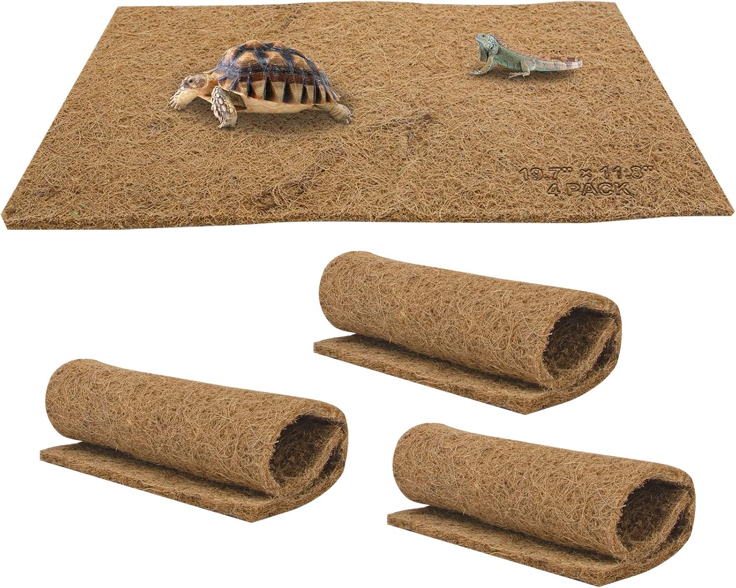 Reptile Coconut Fiber Carpet 4Pcs Natural Lizard Carpet Mat Pet Terrarium Substrate Liner Reptile Bedding Supplies for Lizard Turtle…
