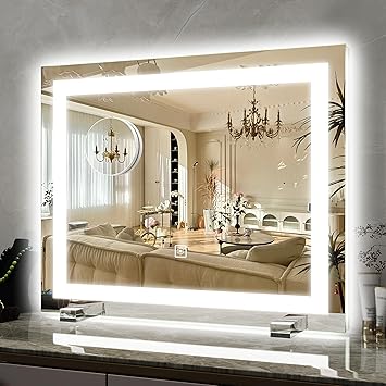 22x20 Inch Lighted Vanity Mirror, 3-Mode Touch Dimming LED Lighting, Large Makeup Mirror for Dressing Room, Tabletop or Wall-Mounted, White