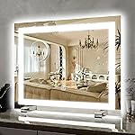 ROLOVE 22x20 Inch Lighted Vanity Mirror, 3-Mode Touch Dimming LED Lighting, Large Makeup Mirror for Dressing Room, Tabletop or Wall-Mounted, White
