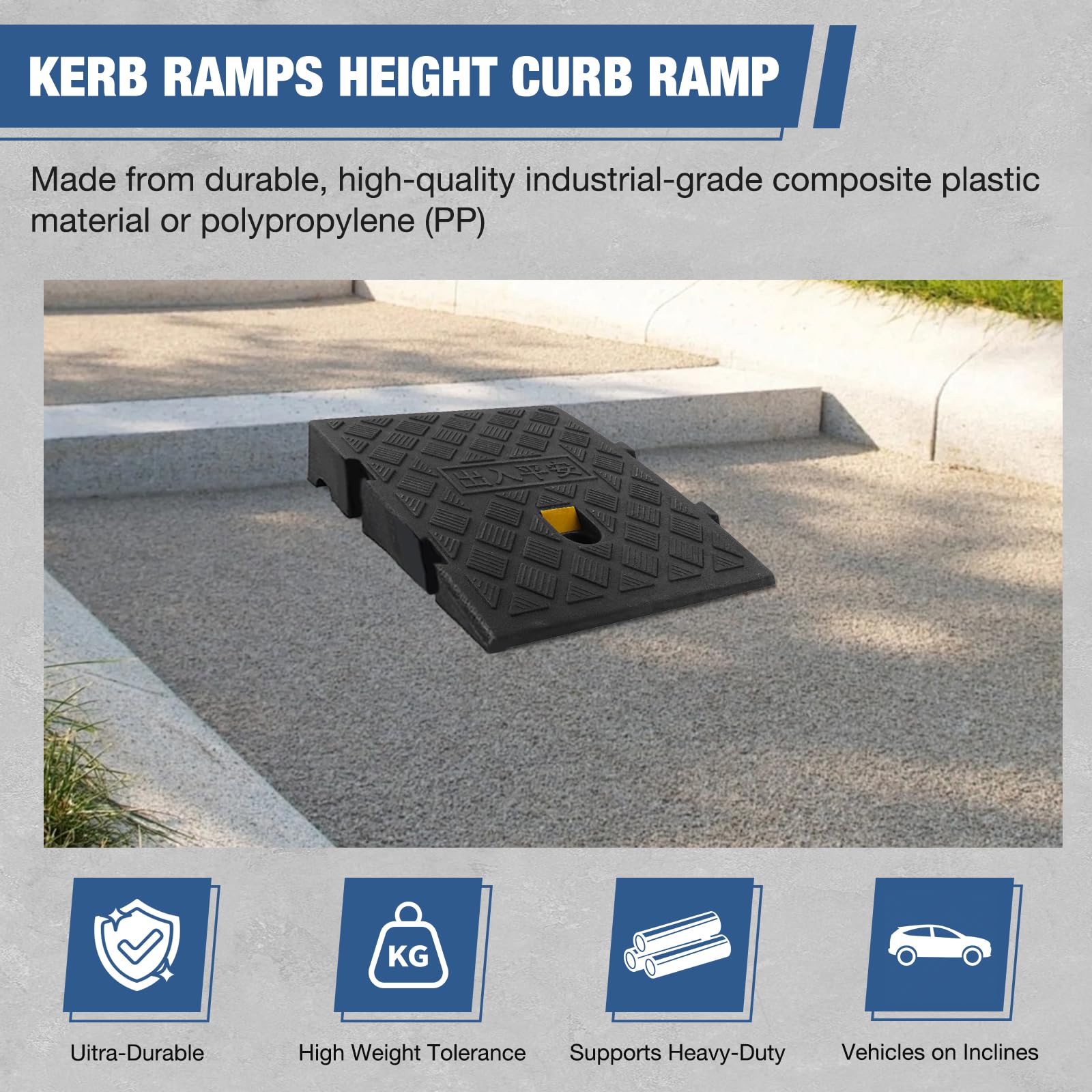 Rampa Bordillo 1 Unidades 13 cm, Rampa para Silla de Ruedas, Rampa Acceso para Coche y Moto, Rampa Umbral Antideslizante con Tiras Reflectantes, para Scooter Movilidad, Bicicletas y Carritos