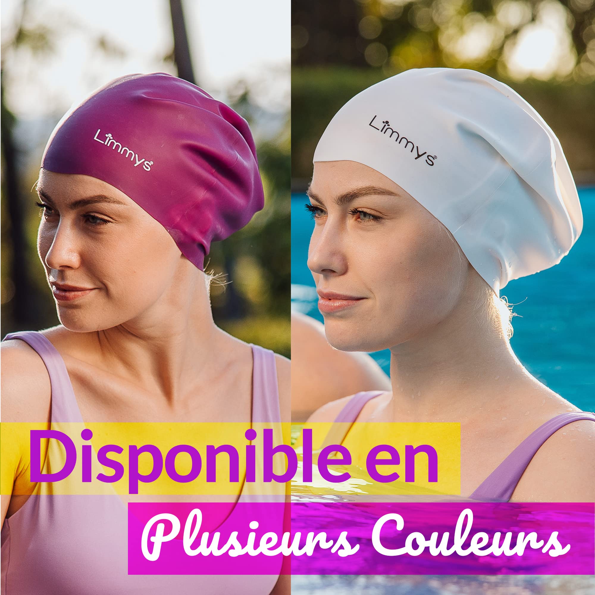 Limmys Bonnet de bain cheveux longs silicone extensible sans latex antidérapant