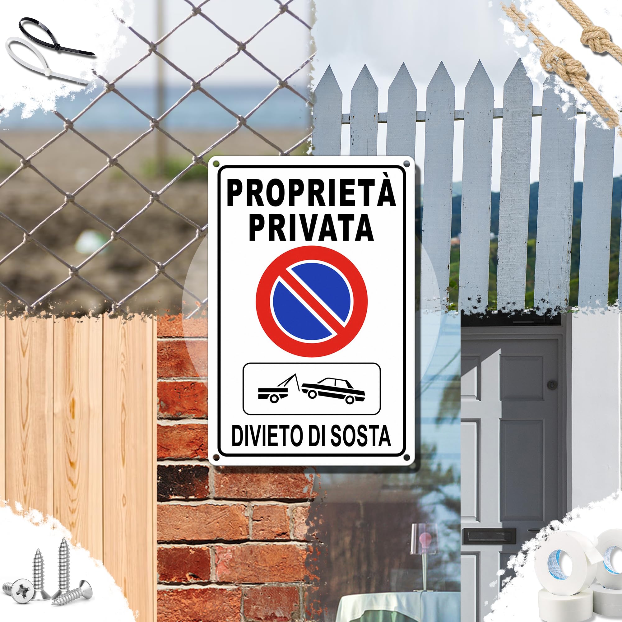 TAKULA Cartello Proprietà Privata,Divieto Sosta con Rimozione Forzata e Sosta Vietata 30x20cm Alluminio Antiruggine, Riflettente Notturno, Preforato Universale per Garage/Strade